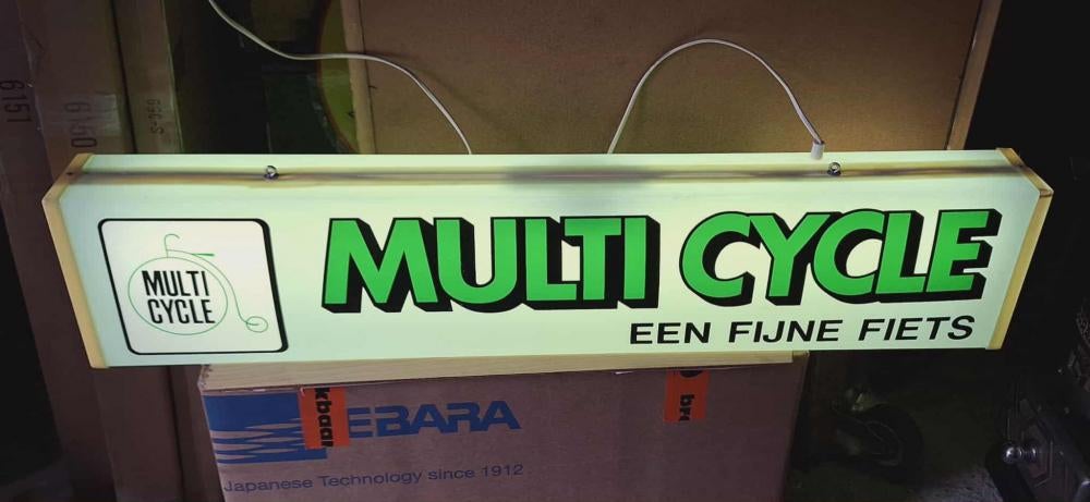 Vintage Multi Cycle lichtbak, lichtreclame, reclamebord🚲, Ophalen, Gebruikt, ., Lichtbak of (neon) lamp