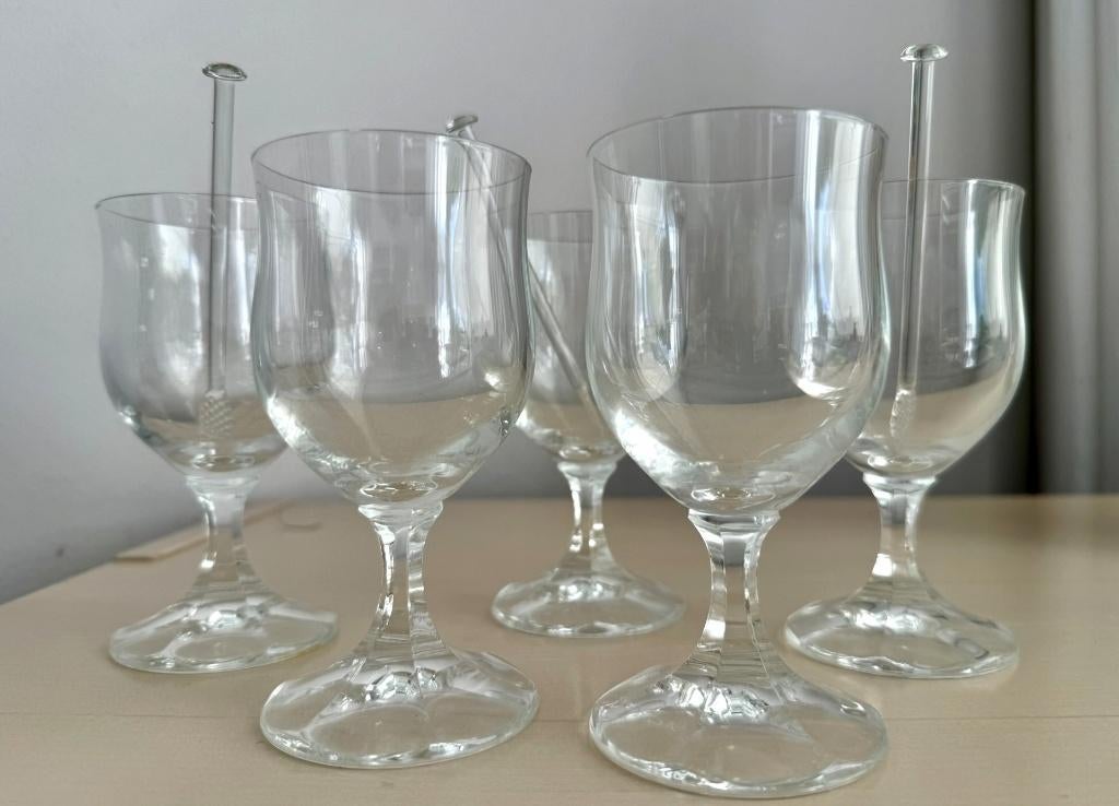 Glazen voor Irish coffee e.a., 5 stuks en 4 roerstaafjes, Ophalen, Overige typen