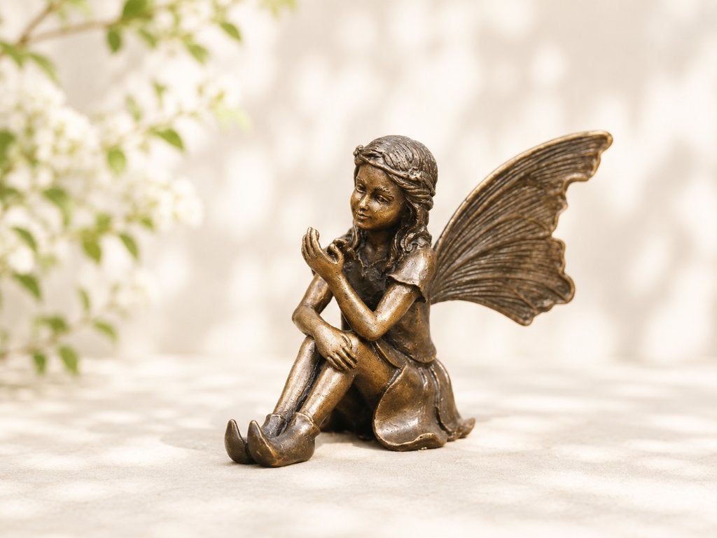 Bronzen beeld/ ELFJE / ENGEL / FEE met VLINDER, Ophalen of Verzenden, Brons, Beeld
