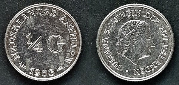¼ Gulden Ned. Antillen 1963, Postzegels en Munten, Munten | Nederland, Verzenden, Koningin Juliana, 25 cent, Zilver