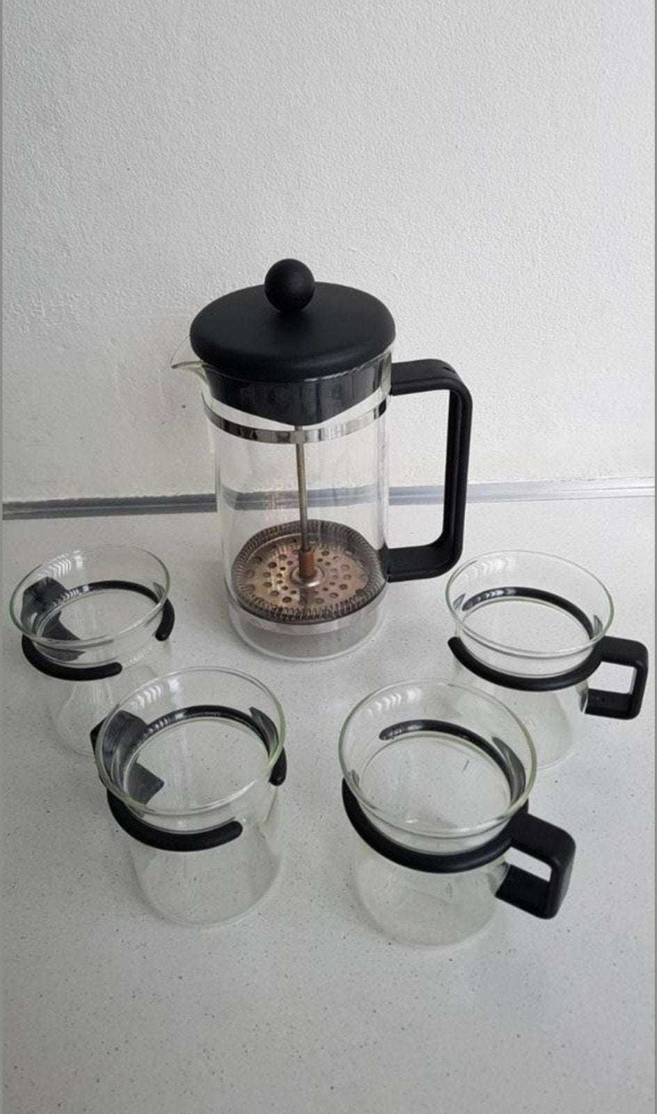 Vintage Bodum Caffettiera set met 4 glazen, Huis en Inrichting, Bodum, Ophalen of Verzenden, Zwart, Glas