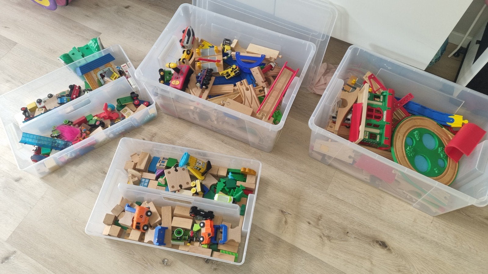 Grote partij houten speelgoed, treinbaan en blokken, Ophalen, Gebruikt, Jongen of Meisje