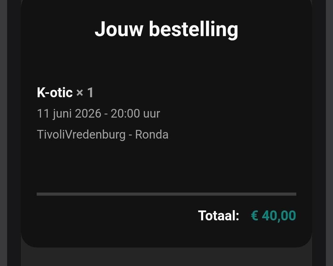 1 ticket k-otic reünie concert tivoli Utrecht vanavond, Eén persoon