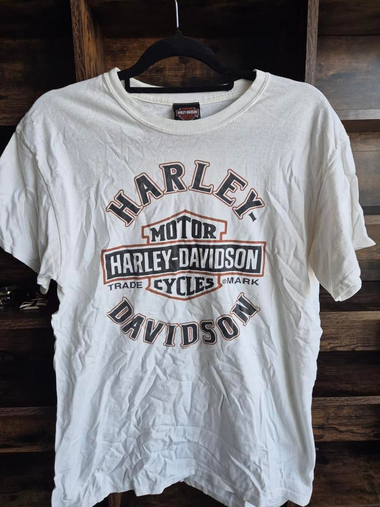 Harley-Davidson T-shirt - Wit met logo - Maat M, Maat 48/50 (M), Wit, Ophalen of Verzenden, Gedragen