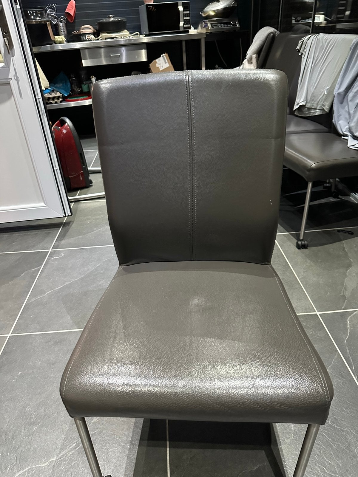Zwarte leren eetkamerstoelen met wieltjes, Ophalen, Gebruikt, Zwart, Leer