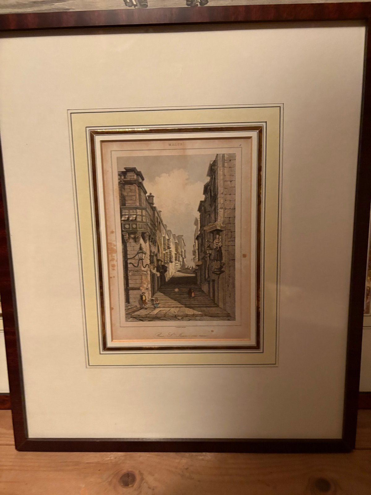 Antieke Ets van Malta - Stadsgezicht Valetta, Antiek en Kunst, Ophalen, Ingelijst, 1800 - 1899, Ets