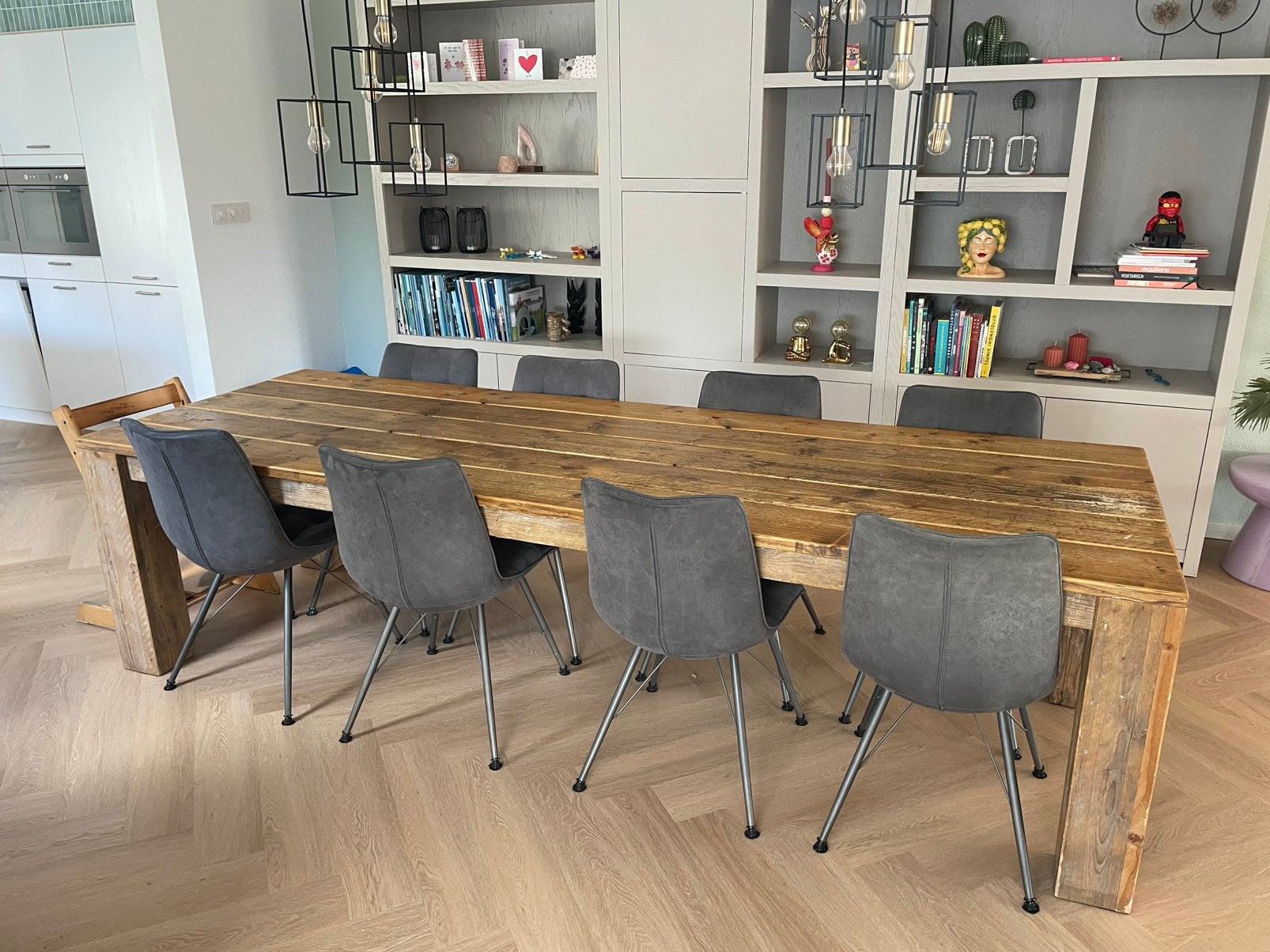 Stijgerhouten tafel 290cm lang, Huis en Inrichting, Ophalen, Gebruikt, 200 cm of meer, 50 tot 100 cm