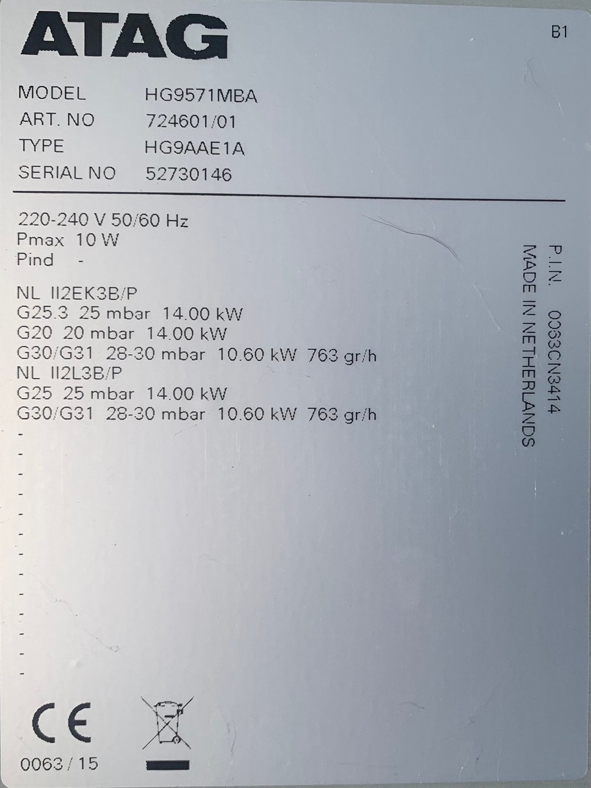 ATAG 90 cm gaskookplaat, Ophalen, Minder dan 85 cm, 60 cm of meer, Zo goed als nieuw