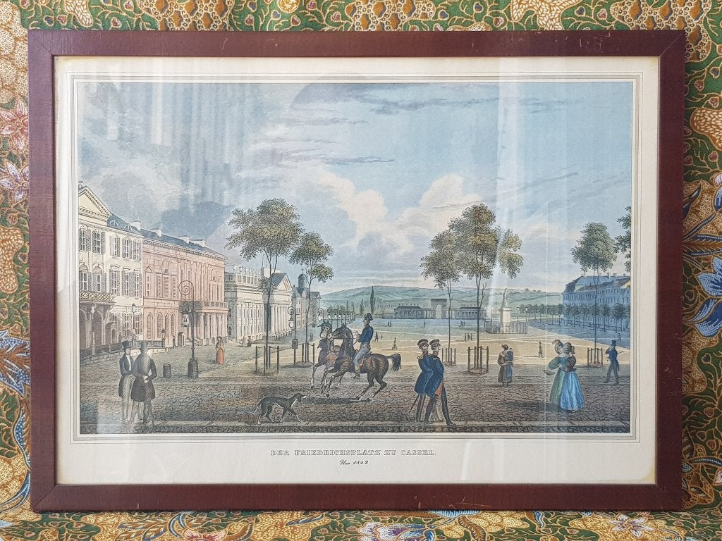 Antieke ingelijste gravure uit Duitsland van Cassel 39,8 cm.