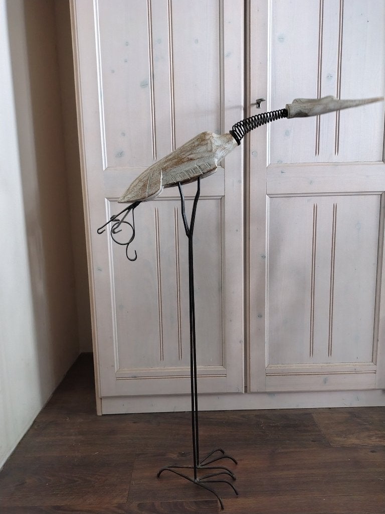 Decoratief metalen/houten vogelbeeld (reiger/kraanvogel), Ophalen, Hout, Gebruikt, Landelijk