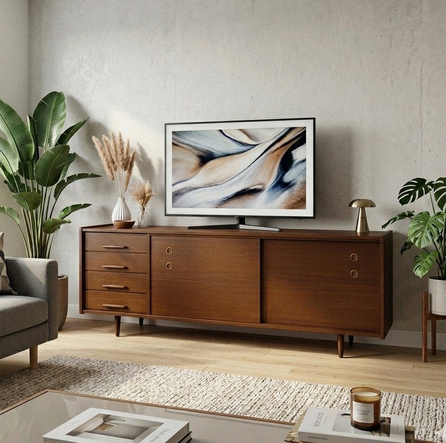 Vintage jaren 60 - 70 sideboard Deens tv meubel teak kast, Ophalen, Mid century, danish design, tv meubel wandmeubel teak japandi