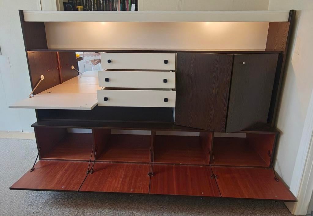 Vintage jaren '60 wandmeubel / dressoir met verlichting, Huis en Inrichting, Ophalen, Gebruikt