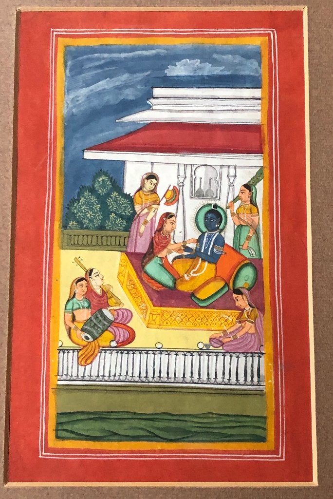Indiase miniatuurschildering in lijst 4, Schilderij, Ophalen of Verzenden, Papier/karton, India