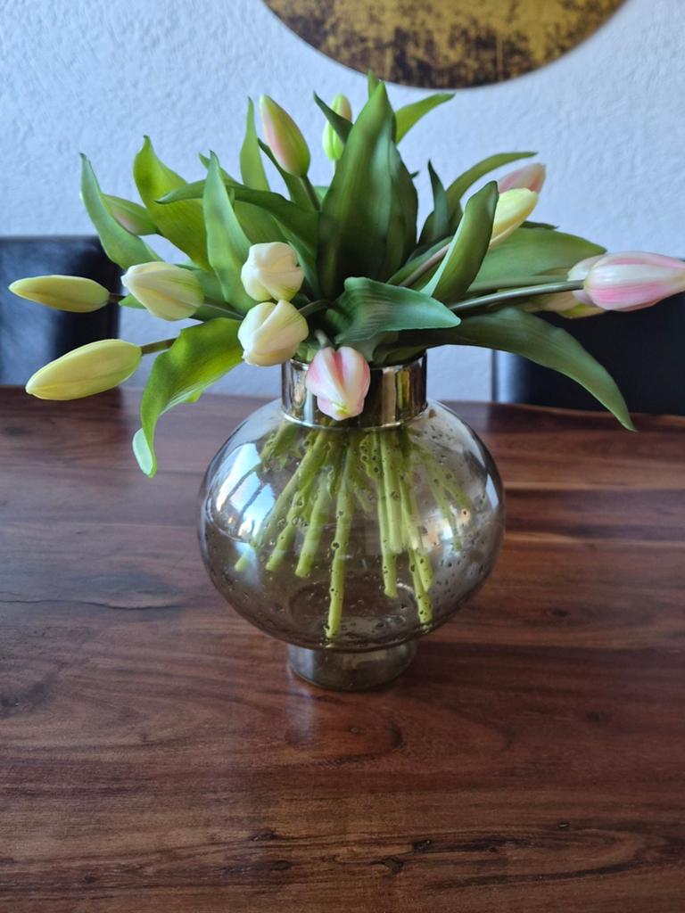Vaas met kunst tulpen - Decoratieve set, Overige kleuren, Ophalen of Verzenden, Minder dan 50 cm, Glas