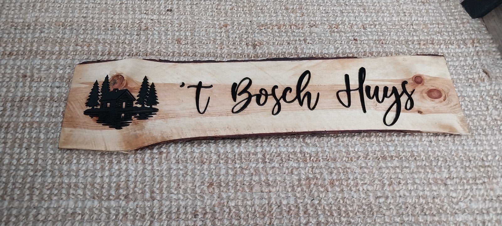 Schaaldeel  boomstam met tekst van hout of gegraveerd., Hout, Meerkleurig, Nieuw, Ophalen of Verzenden