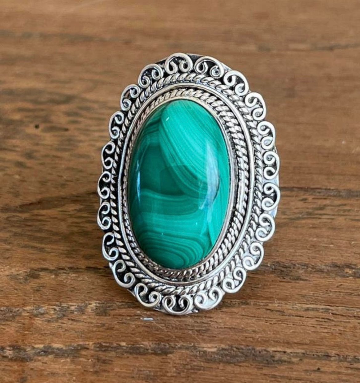 Zilveren ROYALE MALACHIET RING, Verzenden, Zo goed als nieuw, 17 tot 18, Dame