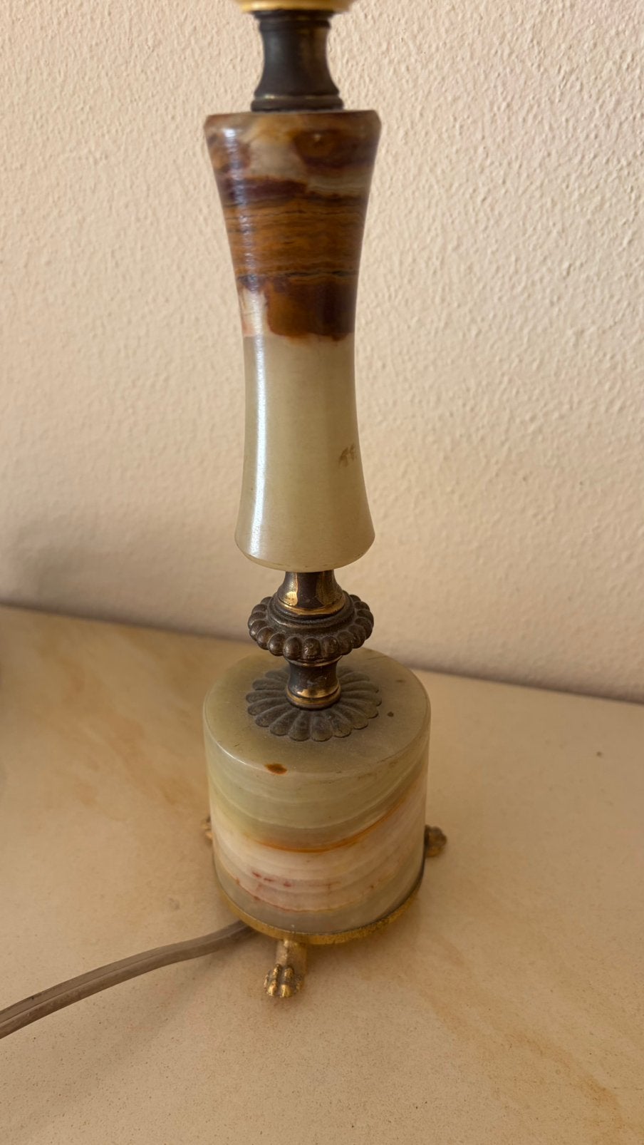 Marmer tafellampje Midcentury Regency, Gebruikt, Vintage, 25 cm, Natuurlijk materiaal