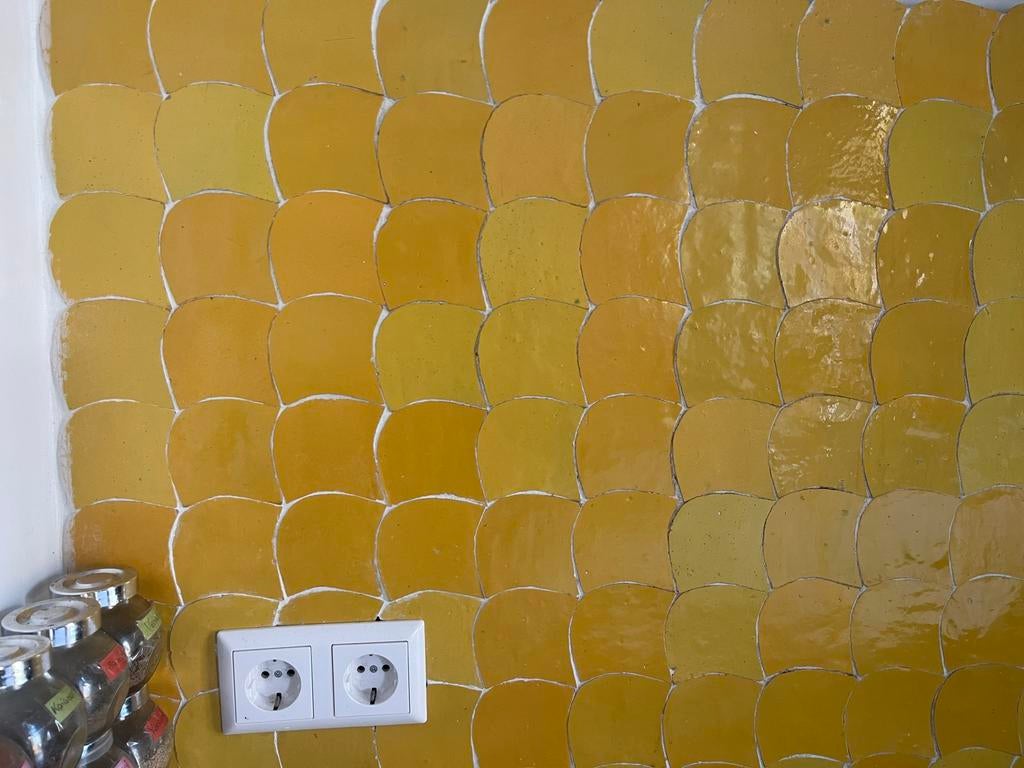 1m2 okergele Zellige tegels - handgemaakt in Marokko, Doe-het-zelf en Verbouw, Tegels, Ophalen, Nieuw, Minder dan 20 cm, Minder dan 5 m²