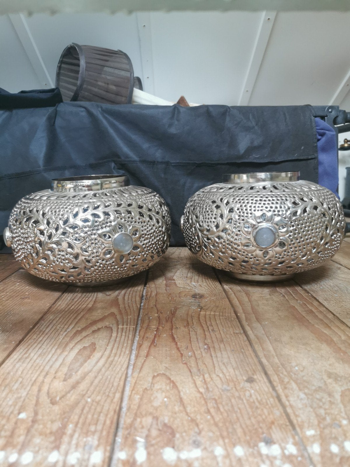 2 Grote Riverdale Windlichten - Zilverkleurig, Ophalen, Zo goed als nieuw, Metaal, Zilver