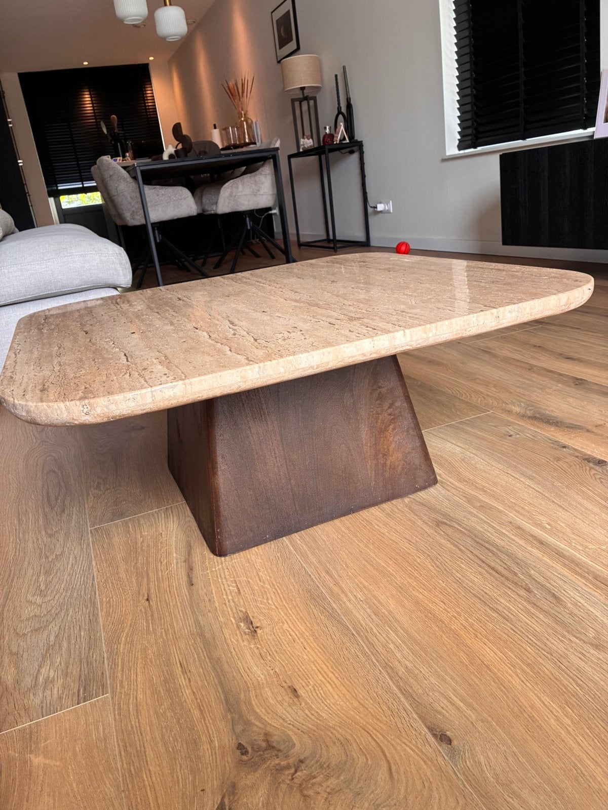 Salontafel met travertinblad, Ophalen, Zo goed als nieuw
