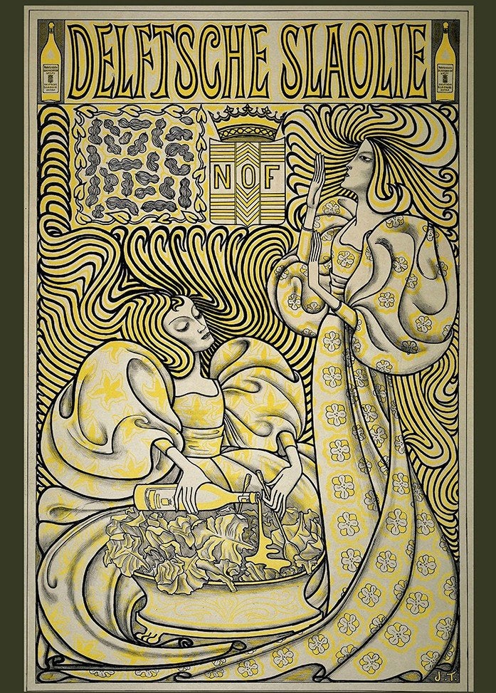 Delftsche Slaolie Art Nouveau Reclameposter!, Ophalen of Verzenden