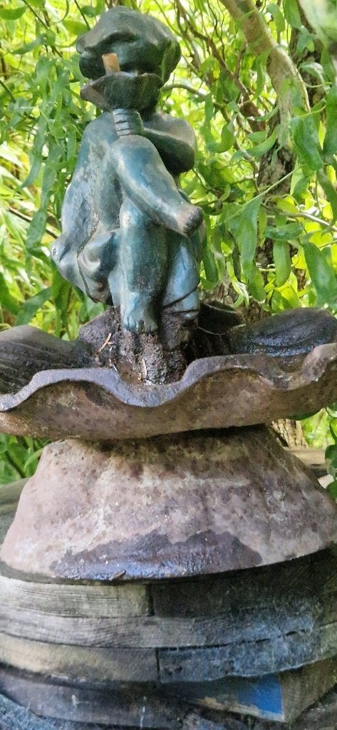 Prachtig vogelbad +engeltje (putto) van gietijzer (brocante), Ophalen, Gebruikt