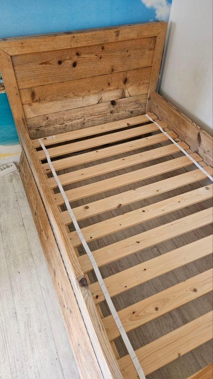 Eenpersoons Steigerhouten Bed met Laden - Goede Staat, Ophalen, Eenpersoons, Steigerhout, 90 cm