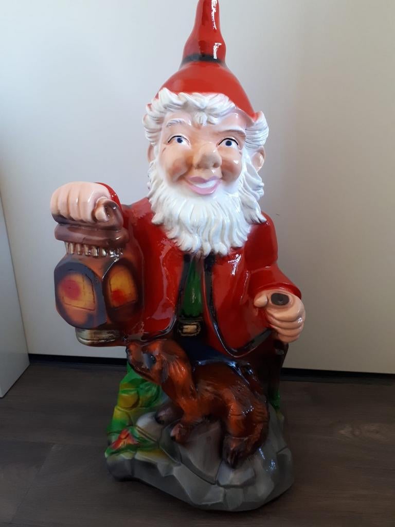 Grote Kabouter met Lantaarn - 70 cm, Gebruikt, Meerkleurig, Ophalen of Verzenden, Landelijk