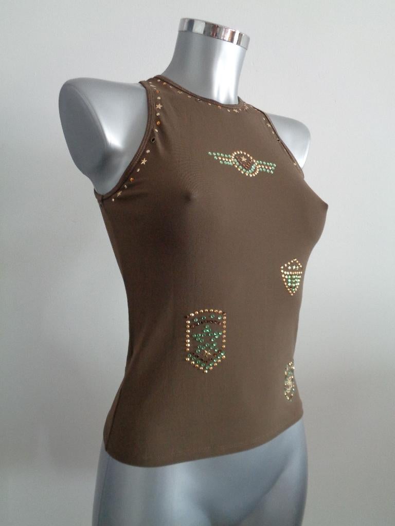 Swish Jeans top met studs en pailletten, S/M origineel, Bruin, Verzenden, Zo goed als nieuw, Maat 36 (S)