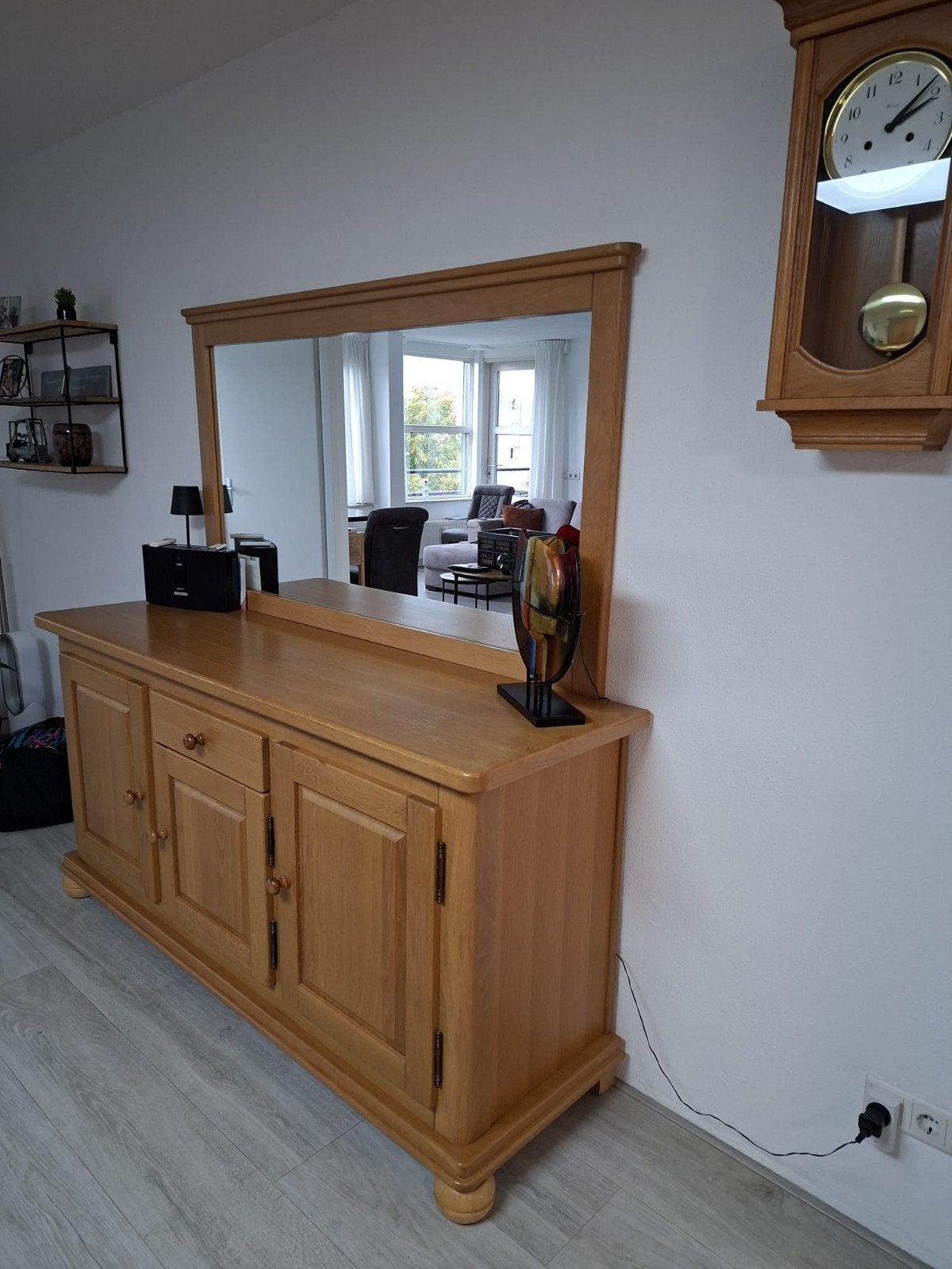 dressoir met spiegel blank eiken, Huis en Inrichting, Kasten | Dressoirs, Ophalen of Verzenden, Gebruikt, 50 tot 75 cm, 150 tot 200 cm