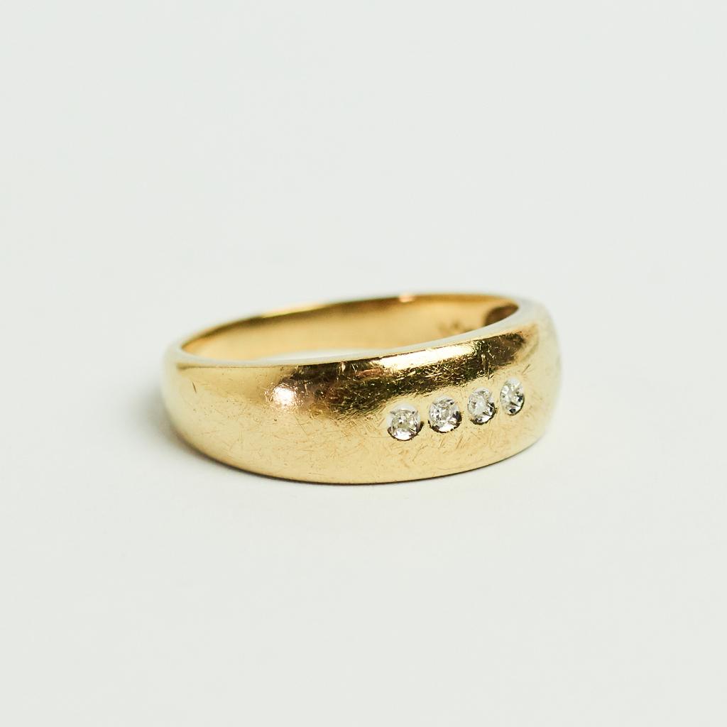 Vintage 8 karaat gouden ring goud diamant stoer band, Gebruikt, Ophalen of Verzenden, 17 tot 18, Met edelsteen