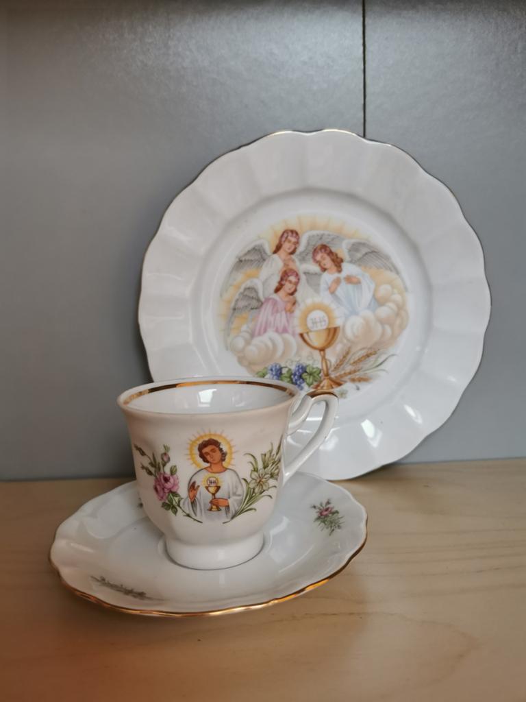 Vintage Communie Servies: Bord en Kop-en-Schotel,  Seltmann, Antiek en Kunst, Antiek | Religie, Ophalen of Verzenden