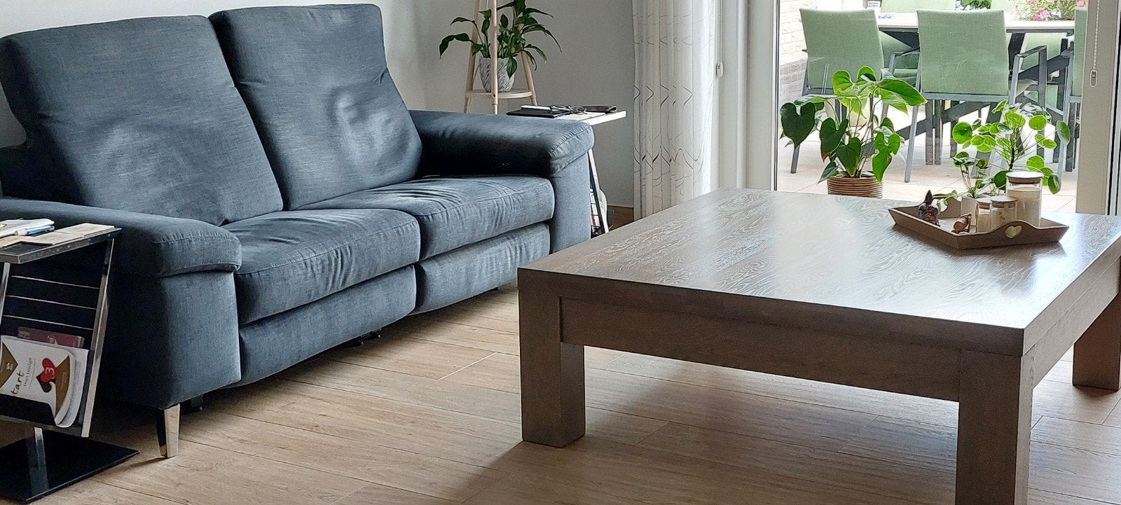 Relax bank en Stijlvolle houten salontafel, Ophalen, Gebruikt, 100 tot 150 cm, 50 tot 100 cm
