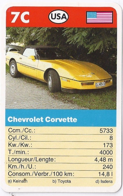 Kw2246 autokaartje 7c -- chevrolette corvette, Ophalen of Verzenden, Zo goed als nieuw, Auto's