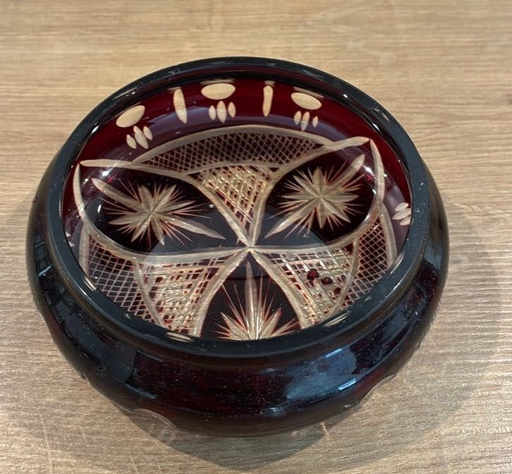 Glazen schaaltje rood blank, jugendstil voor op kaptafel, Antiek en Kunst, Curiosa en Brocante, Ophalen