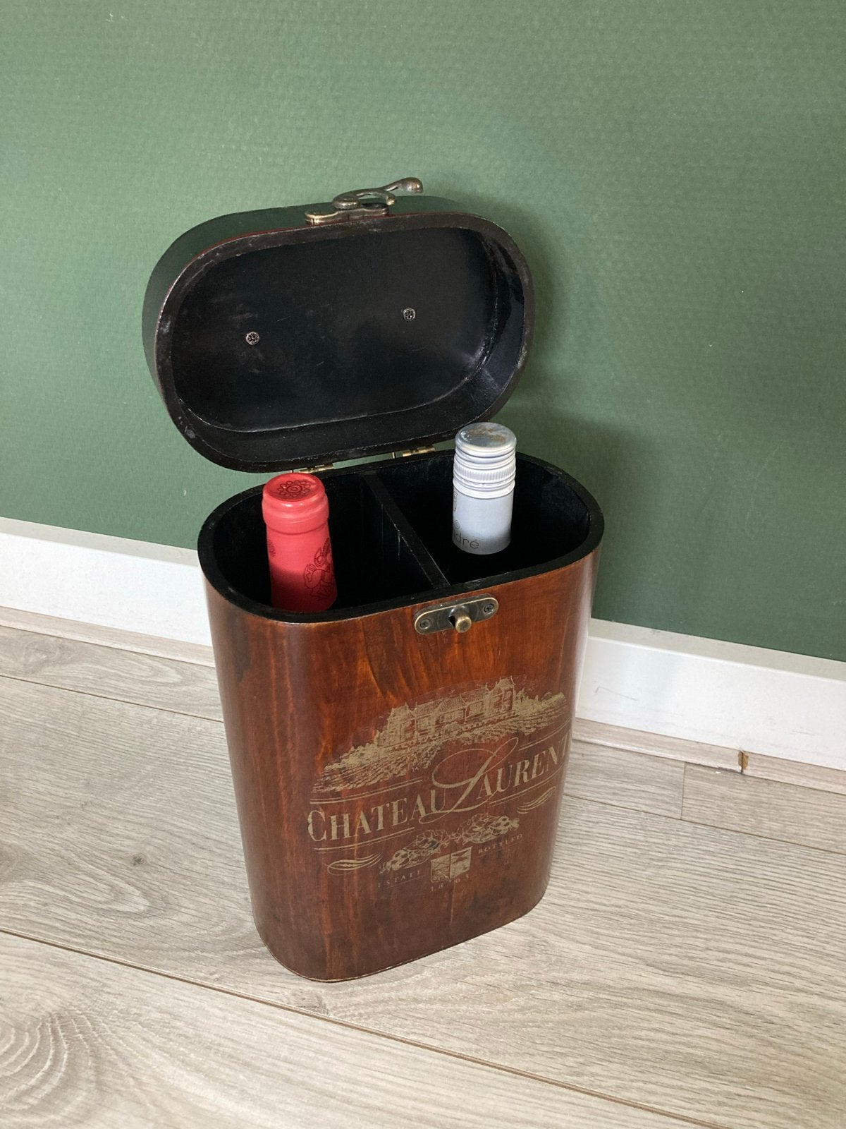Stijlvolle Brocante Wijnkoffer 'Chateau Laurent' voor 2 Fles, Ophalen