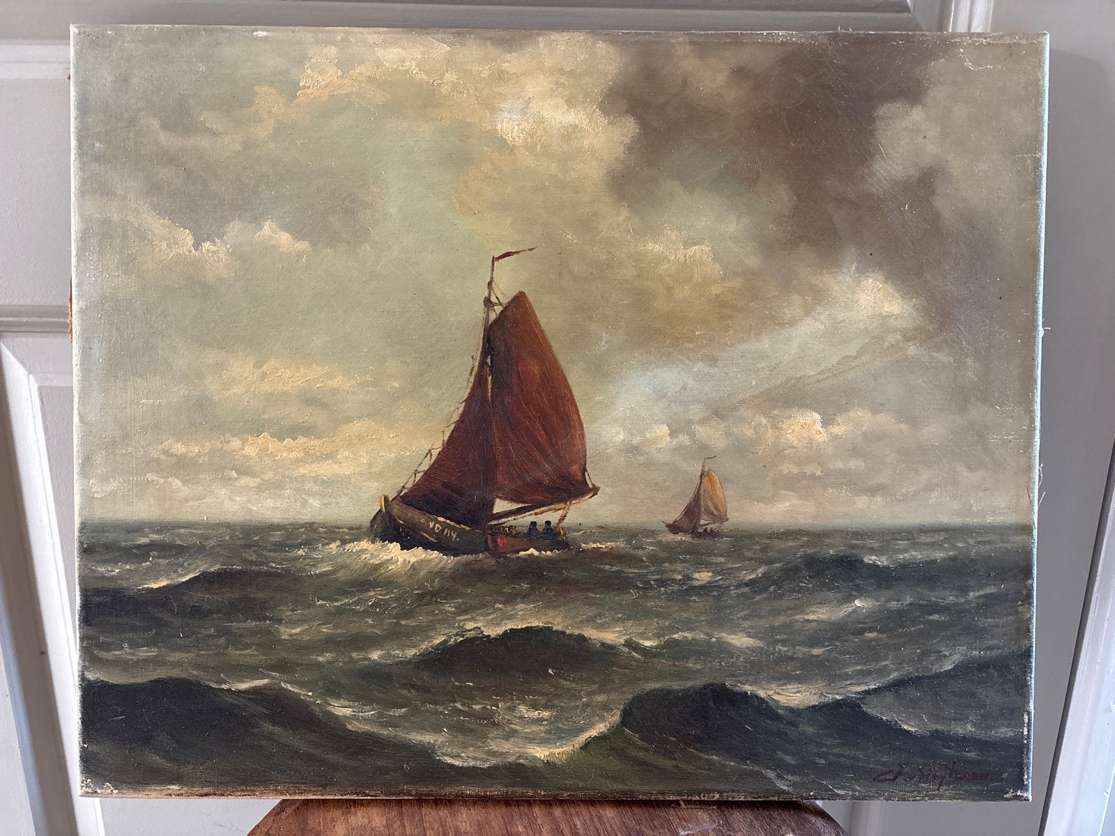 Johannes van Slogteren olieverf schilderij, Antiek en Kunst, Kunst | Schilderijen | Klassiek, Maritiem / water, Doek, Realistisch