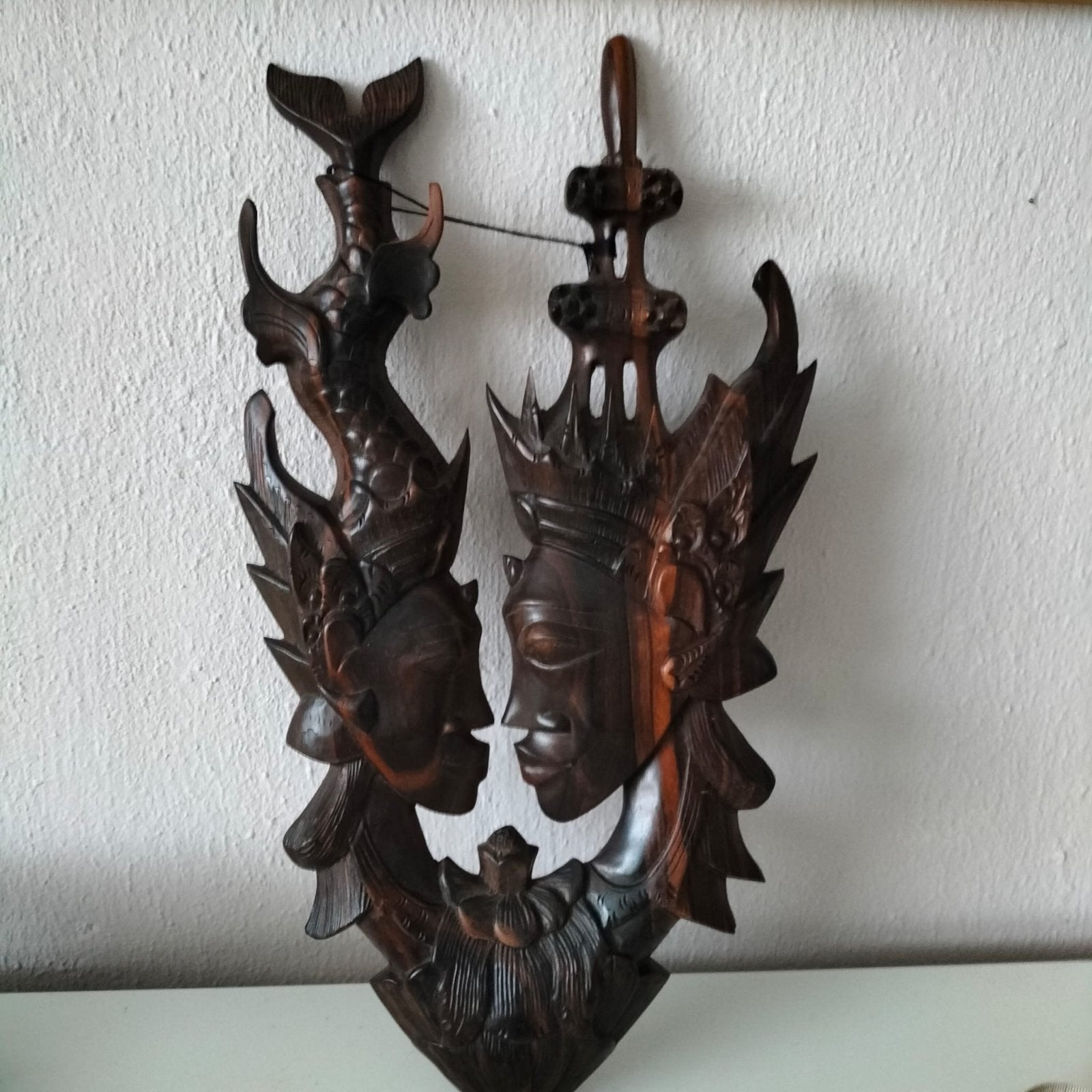 Houtsnijwerk Rama en Sita Wanddecoratie - Gedetailleerd, Ophalen of Verzenden