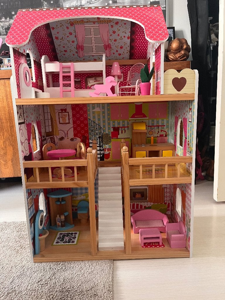 Groot houten poppenhuis Bandits & Angels inclusief meubels, Ophalen, Gebruikt, Poppenhuis