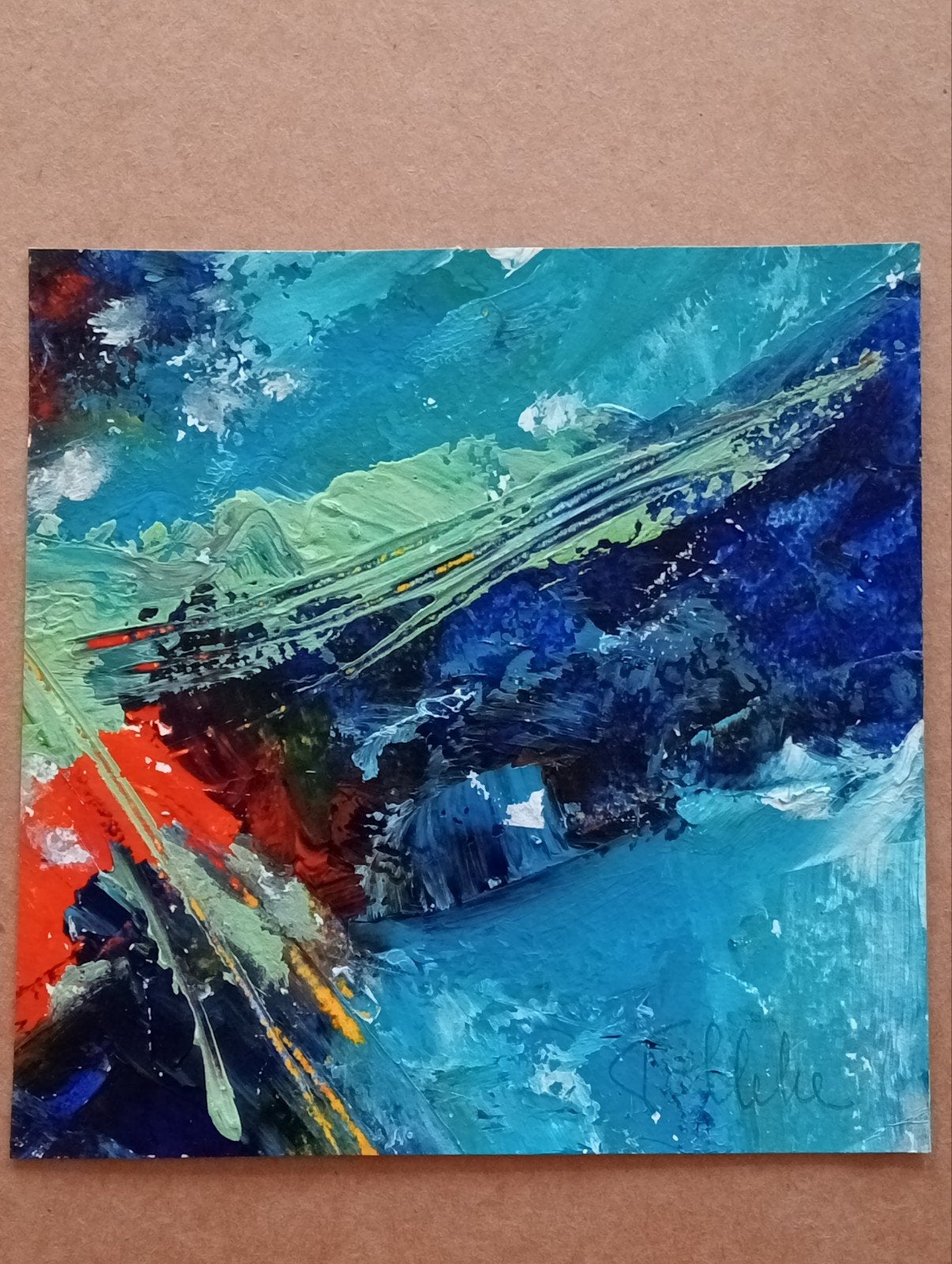 Tolleke Wouda abstracte compositie Gouache karton olieverf, Ophalen of Verzenden