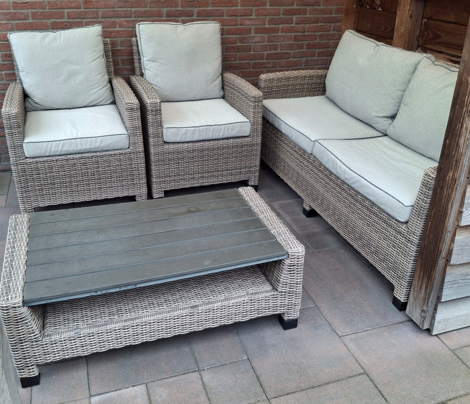 Complete Wicker Tuinset met Bank, Stoelen en Tafel, Ophalen, Wicker, Bank