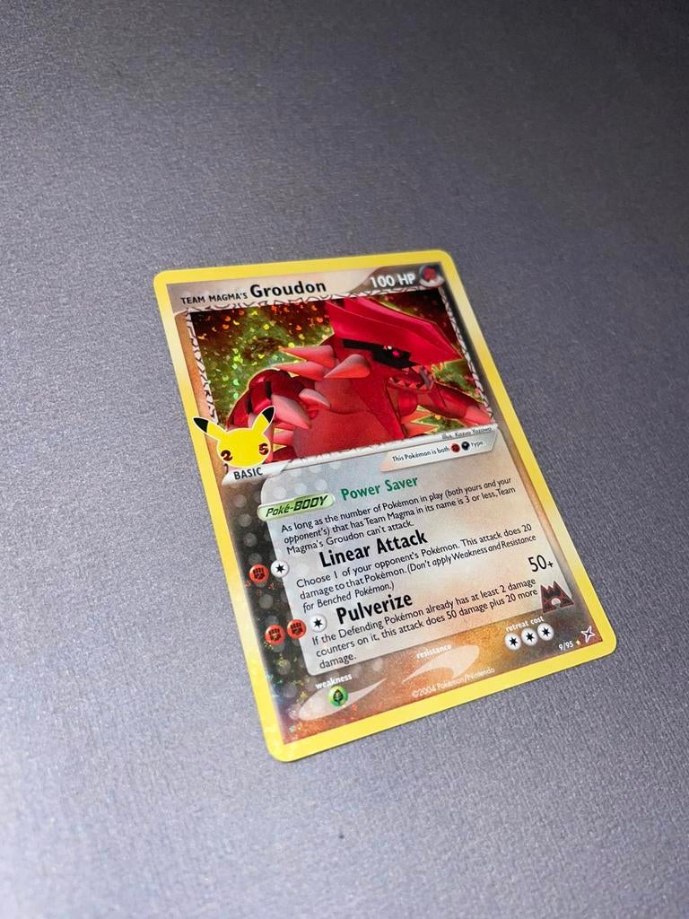 Team Magma’s Groudon Celebrations Pokemon near mint, Ophalen of Verzenden, Zo goed als nieuw, Losse kaart, Foil