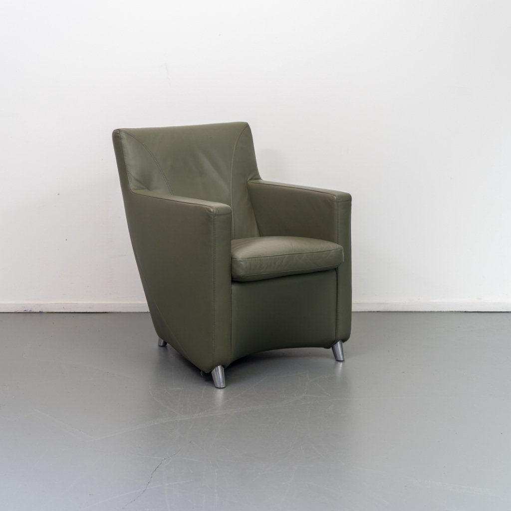 1 Leolux Dolcinea Fauteuil Olijfgroen Leer - Aluminium Frame, Huis en Inrichting, Fauteuils, Niet ingevuld, Niet ingevuld, 75 tot 100 cm