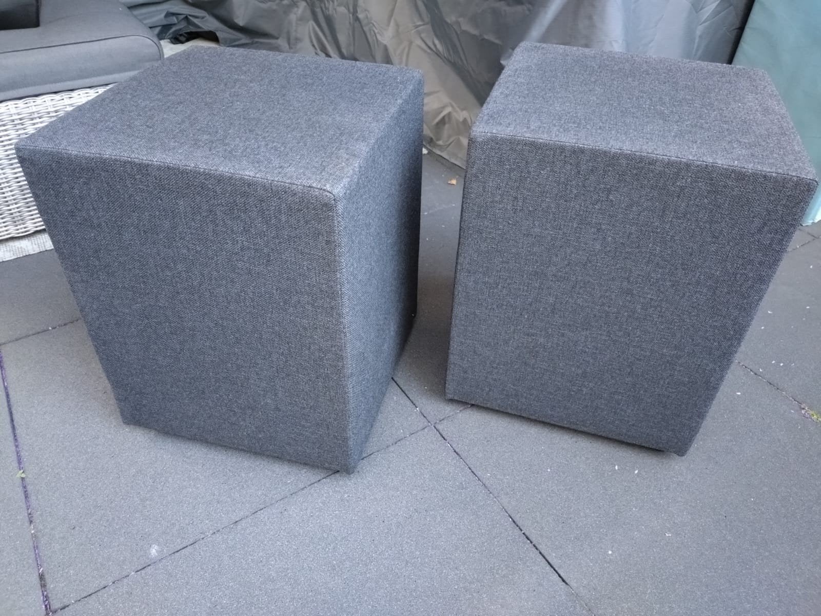 Set van twee grijze stoffen hockers, Ophalen, Gebruikt, Twee, Overige materialen