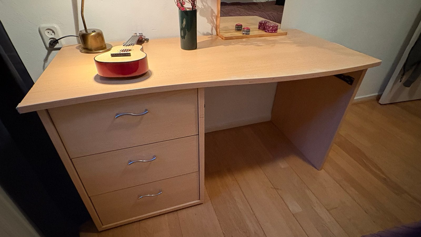 Bureau met lades beuken fineermotief, Ophalen, Gebruikt, Bruin, Overige merken