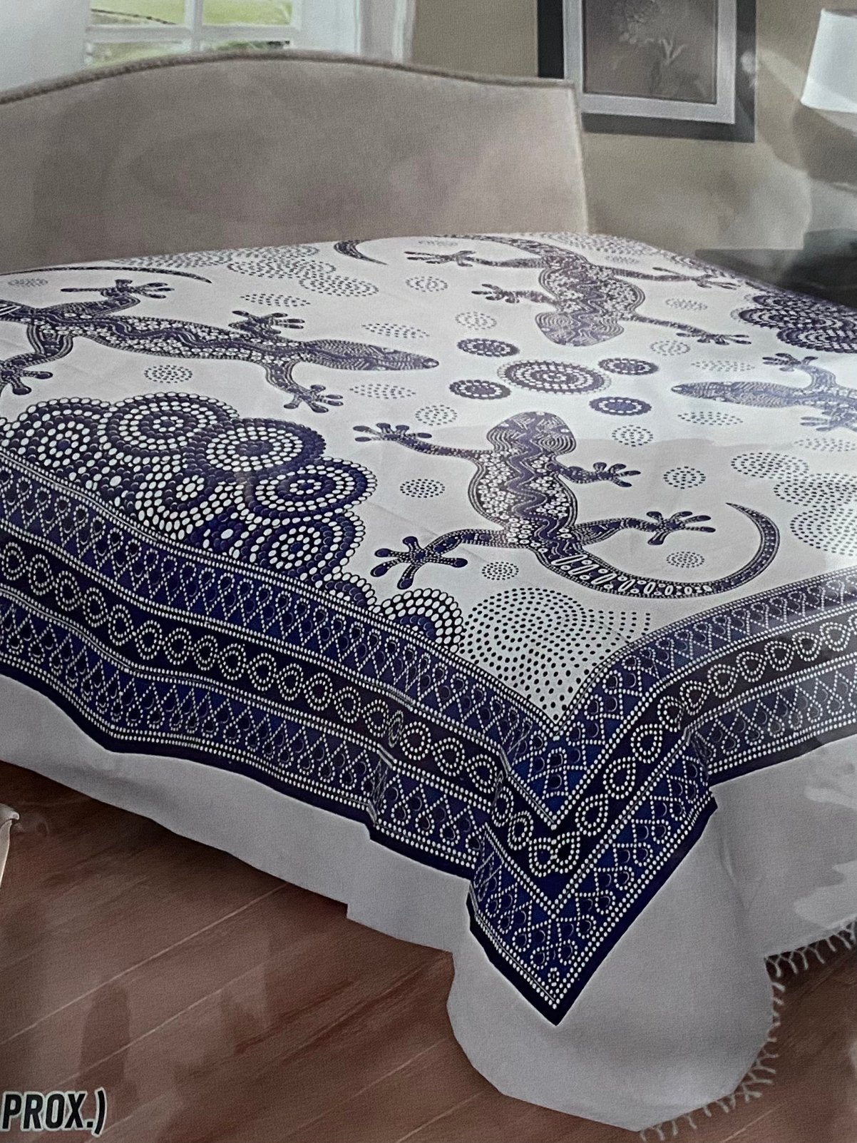 Dun bed/bank sprei hagedis/gekko, blauw/wit, nieuw, Ophalen