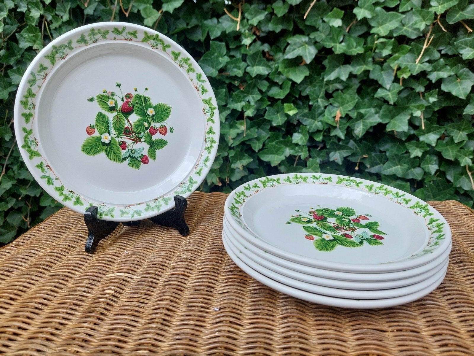 vintage Portmeirion Summer Strawberry borden - 6 stuks, Ophalen of Verzenden
