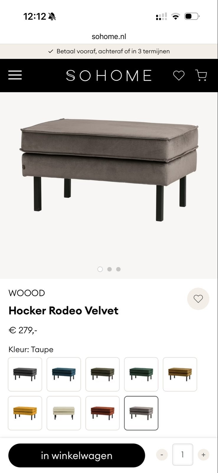 WOOOD Hocker Rodeo Velvet - Taupe antreciet grijs, Ophalen, Gebruikt, 50 tot 75 cm, 75 tot 100 cm