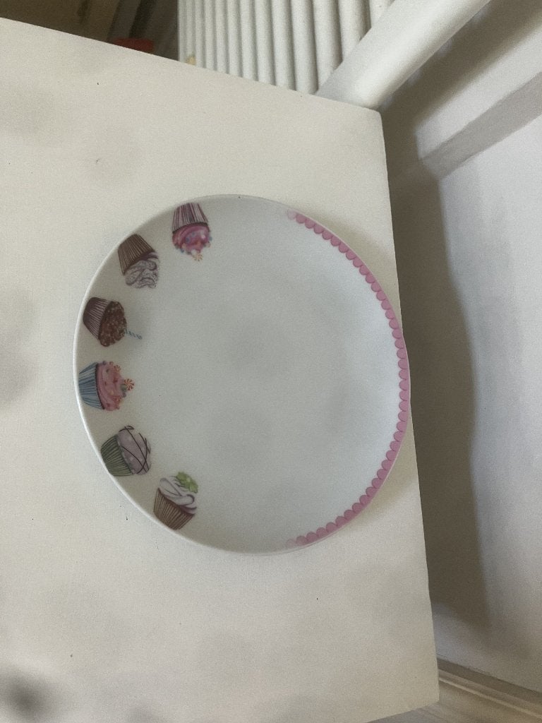 Leuke roze met muffins ontbijtbordje van merk Siaki, Overige typen, Ophalen of Verzenden, Zo goed als nieuw, Overige stijlen