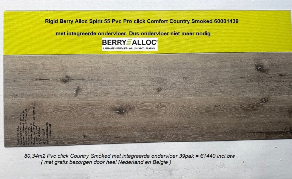 80m2 Pvc click Country Smoked integreerde ondervloer = €1440